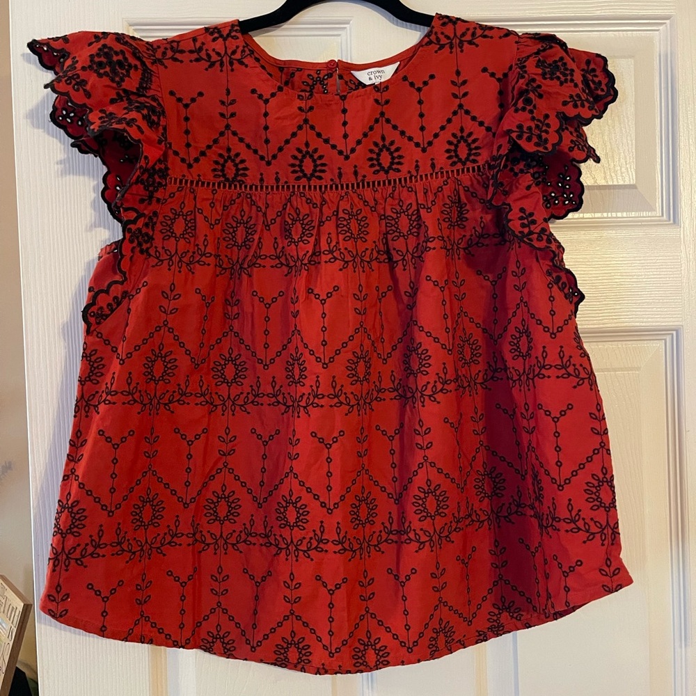 Crown & Ivy Burnt Orange Flutter Sleeve Top